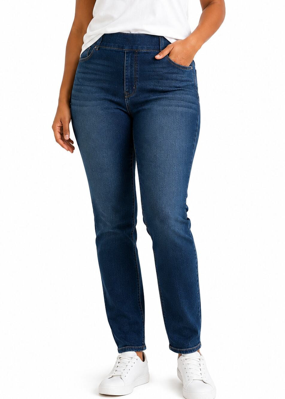Denim & Co Pull-On Jeans 18W Dark Wash High Rise Straight Leg Stretch New
